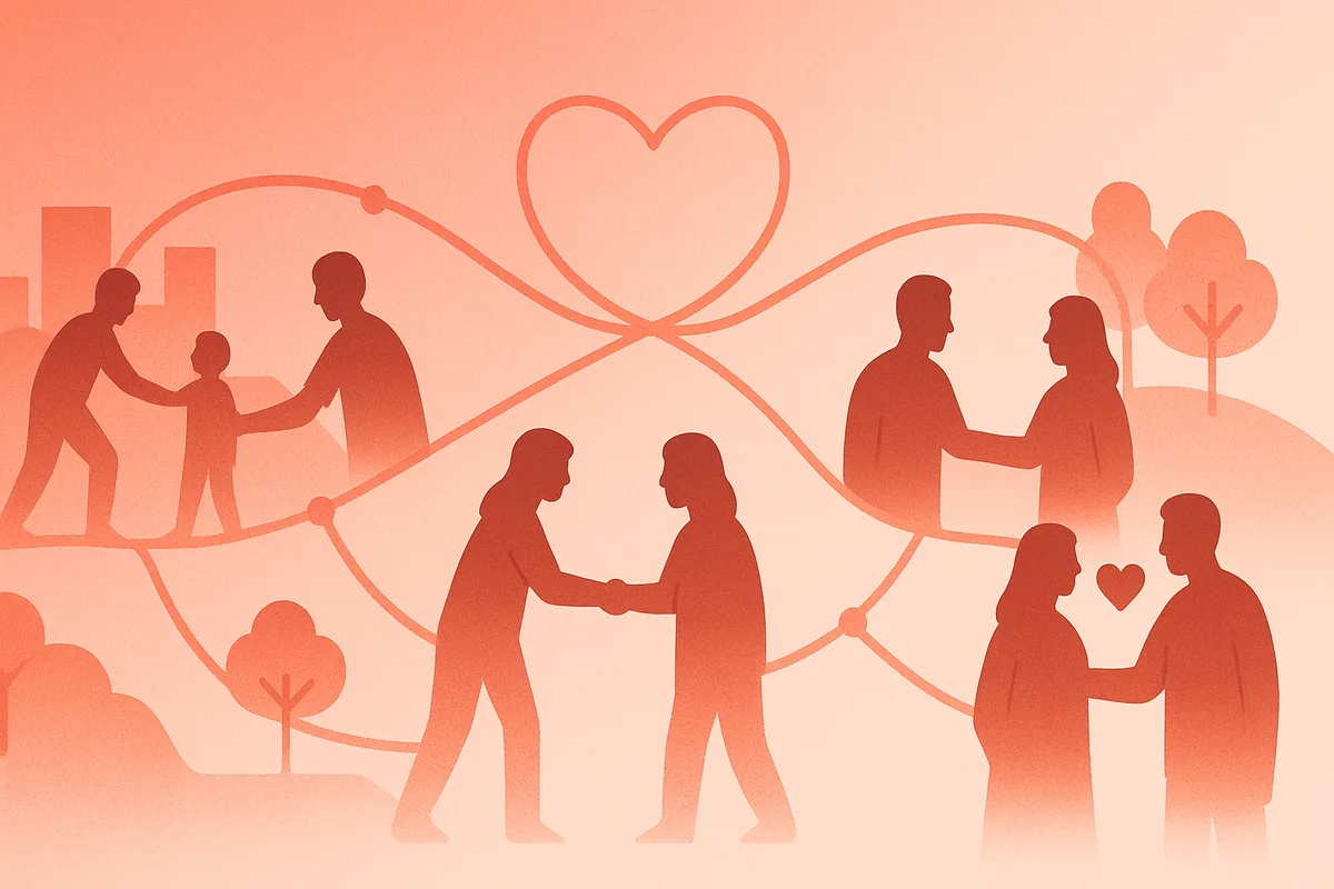 Ilustração de uma comunidade conectada pela solidariedade
